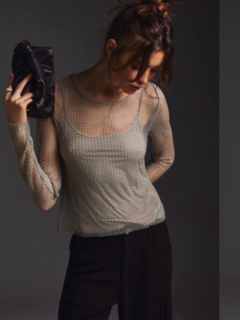 Sunday in Brooklyn Sheer Mesh Long-Sleeve Top in Sage